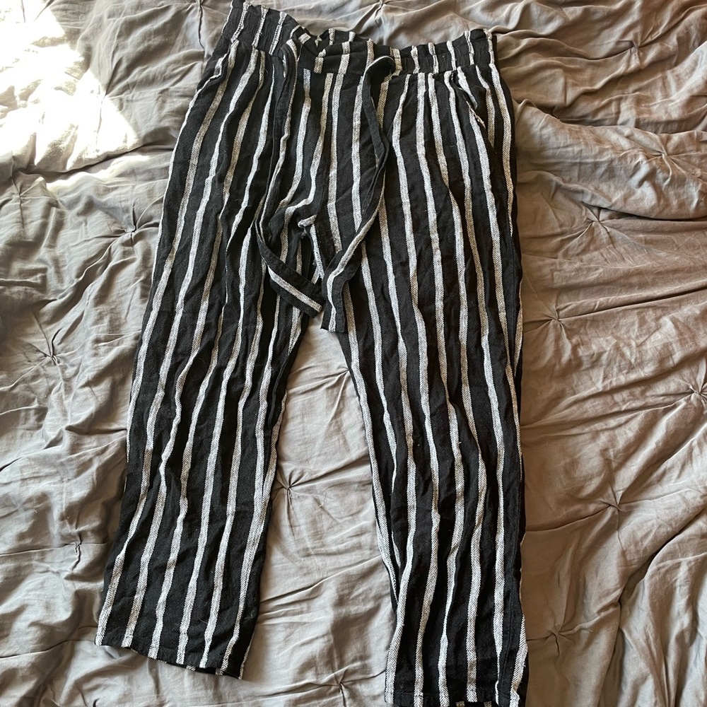 Black and White striped Pants
